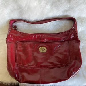 Coach XL Ergo Red Patent Leather Hobo Shoulder Bag